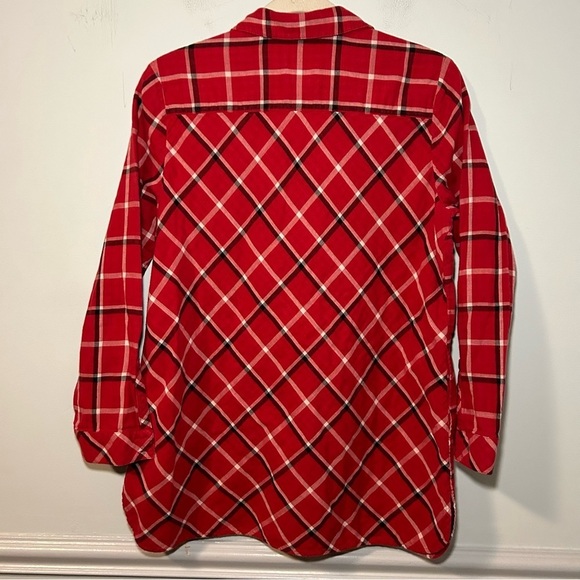 J. Jill Red Button Down Multi-Plaid Double-Cloth Long Tunic Size Medium Petite - Picture 5 of 9